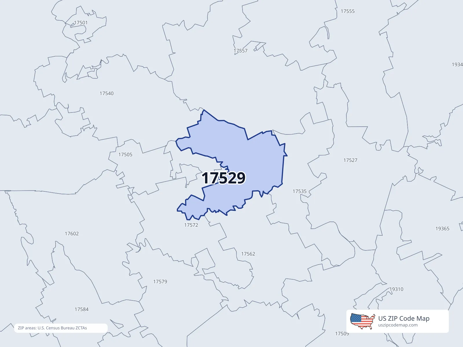 Census ZCTA boundary for ZIP 17529 in Gordonville, Pennsylvania